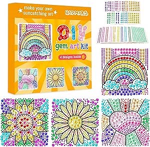 HAPMARS 4 pcs Window Art Suncatcher Kits, Diamond Art and Crafts for Kids, Creative Activity DIY Toys Birthday Easter Gifts for 4 5 6 7 8 9 10 Year Old Girls Boys