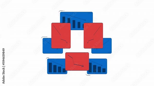 Declining charts with downward trends 2D object doodle animation. Financial loss, economic challenges cartoon 4K video drawing. Visual data animated flat element isolated on white background