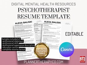Therapist Resume Template: Counseling, Social Work (canva Editable PDF) - Etsy