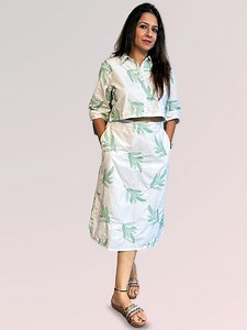 Buy CUSTARD Embroidered Shirt Collar Pure Cotton Top & Skirt -  - Apparel for Women