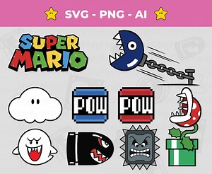 Mario Characters SVG Bundle: 8 PNG Game Icons, Pow Box Svg, Boo Svg (digital Download) - Etsy