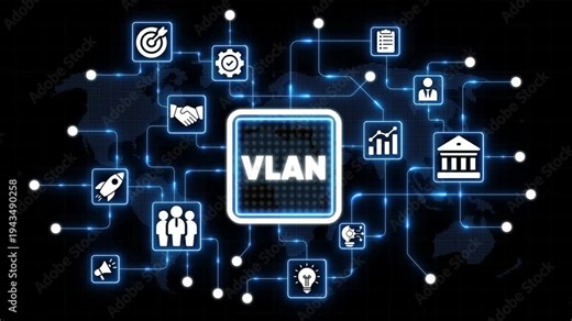 Virtual Local Area Network V L A N Technology Concept with and Map in Background for Business Finance and Networking Applications