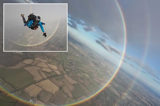 Rare circular rainbow caught on camera by awestruck skydivers
