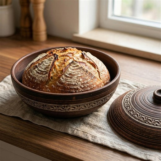 Handmade Ceramic Bread Baker: Rustic Red Clay Baking Dish with Lid