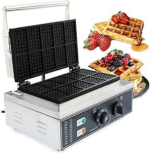Waffle Maker - 1500W Commercial Waffle Maker 10Pcs Stainless Steel Non-Stick Waffle Maker Machine with Time & Temperature Control Perfect for Delicious Waffle Creations