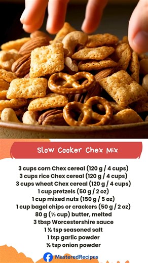 The ultimate party snack, made EASY in your crockpot! This SLOW COOKER CHEX MIX is crunchy, buttery, and totally addictive. Perfect for game day, holidays, or just snacking straight from the bowl. You’ll never go back to the store-bought bag! #snacktime #SlowCookerRecipes #GameDaySnacks | Mastered Recipes