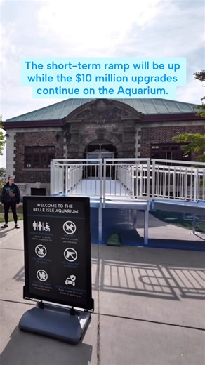 You may notice some changes outside the Belle Isle Aquarium! A temporary ramp has been installed during its ongoing $10 million construction to help protect and restore this 121-year-old landmark. We appreciate your support while we invest in a better, more accessible future! | Belle Isle Conservancy
