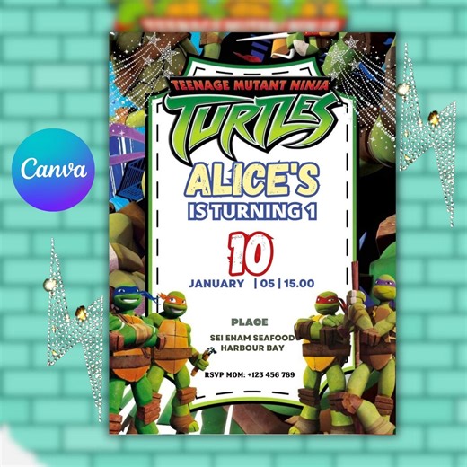 Ninja Turtle Birthday Invitation Template, Editable Ninja Turtle Party Invite, Kids Turtle Birthday Invitation, Cartoon Ninja Party Invite - Etsy