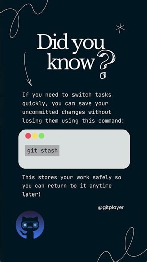 Save Your Work Instantly with Git Stash! 💡 #didyouknow #git #github #gitplayer #code