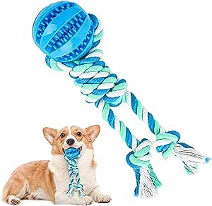 Ball On Rope Dog Toy, Dog Treat Toy Ball, Dog Tooth Cleaning Toy, Rope Ball Toy for Puppy Small & Medium Dog, Ball with Rope Dog Toy, Interactive Dog Toys, Tug of War