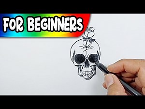 How to draw a skull with a rose | Simple Drawings