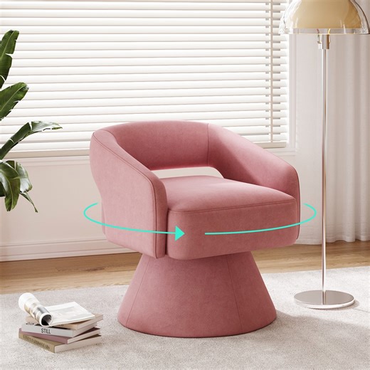 Linsy Home 360° Swivel Accent Chair, Modern Upholstered Barrel Chair for Living Room, Velvet Pink
