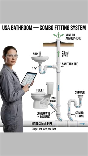 USA BATHROOM — COMBO FITTING SYSTEM #shorts #civilengineering065 #viral