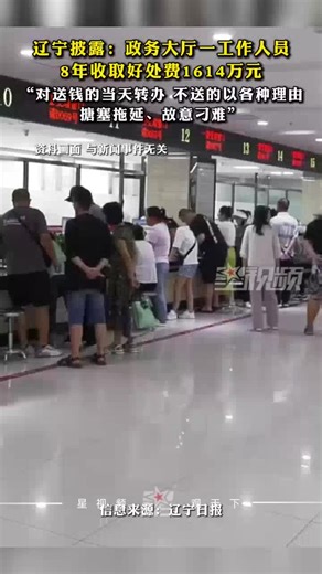 辽宁披露：政务大厅一工作人员，8年收取好处费1614万元