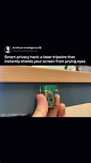 Artificial Intelligence (AI) on Instagram: "This simple DIY laser tripwire uses a Raspberry Pi and an optical sensor to protect your screen privacy. A focused light beam runs across your desk, and the moment someone crosses it, the system detects the interruption and instantly triggers an action—such as locking the screen or hiding sensitive content. It’s a clever example of how low-cost electronics can enhance privacy in shared spaces, offices, or public work environments, without directly inte