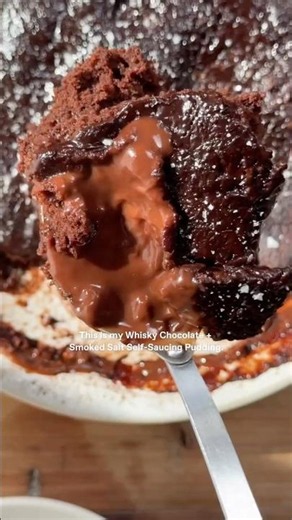WHISKY CHOCOLATE + SMOKED SALT SELF-SAUCING PUDDING.
