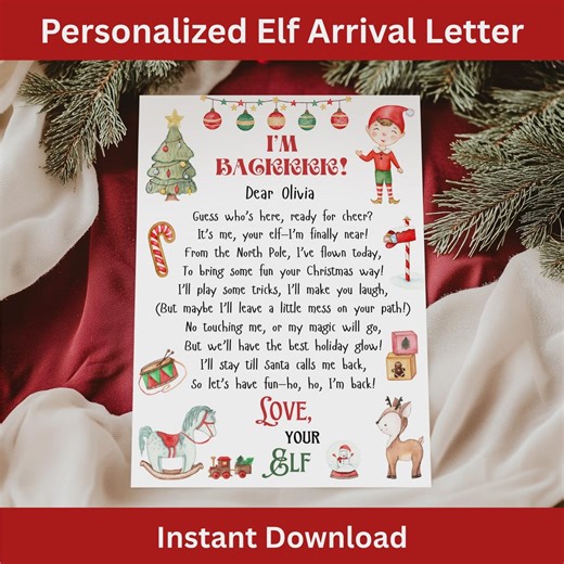 Personalized Elf Arrival Letter Printable, Custom I'm Back Elf Letter, Fun Elves Arrive for Christmas, Cute Welcome Letter From Elf for Kids - Etsy