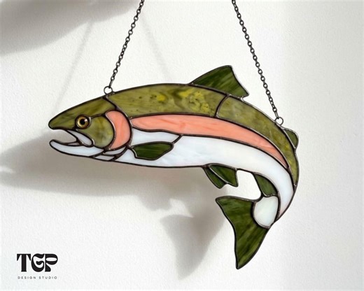 Trout Stained Glass Pattern - Beginner Friendly Fish Suncatcher Template Printable PDF PNG SVG - Etsy