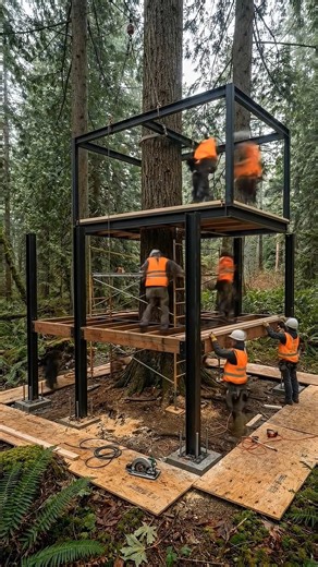 Building a 2-Story GLASS TREEHOUSE Around a Living Tree 🌲🟩 #timelapsebuild #survival #wood #diybuild