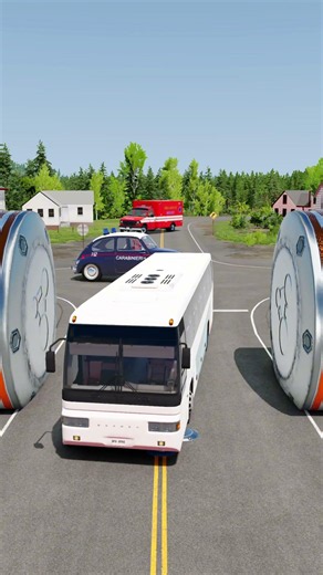 Giant Police Car Colorful City Buses vs Hydraulics - BeamNG.Drive