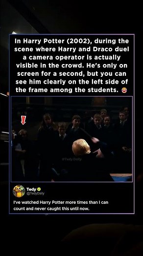 In Harry Potter (2002)during the scene where Harry and Draco duel a cameraman is visible in the shot
