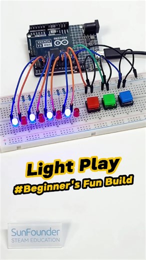 3 Buttons, 8 LEDs, Endless Patterns! 🔴🔵🟢 Arduino Light Show#arduino #arduinobeginner #engineering #electronics #sunfounder #ultrasonic #robotics