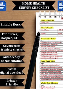 Home Health Survey Checklist, Editable Word Document, Nursing Form, Patient Care Safety Audit, Hospice, LTC Compliance, Documentation Sheet - Etsy