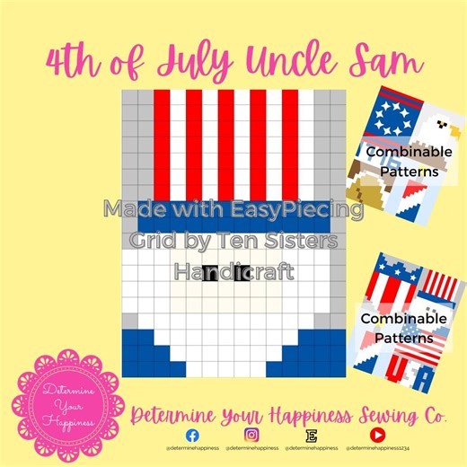 4th of July Uncle Sam Pattern With 2 Panels of Easypiecing Grid by Ten Sisters Handicraft Printed Foundation Grid Quilting Sewing Grid - Etsy