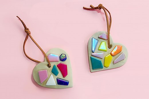 Make DIY Clay Heart Mosaic Ornaments With Kids