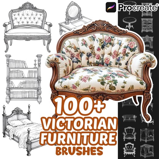 Procreate Victorian Furniture Brushes, 100  Victorian Furniture Procreate Stamps, Sofa, Bed, Chair, Cupboard Objects, Victorian Elements - Etsy