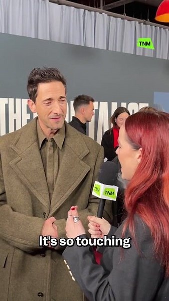 Adrien Brody speaks at the premiere of The Brutalist