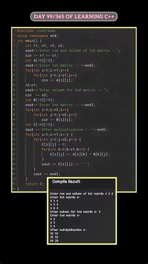 Multiplication of 2 matrices using c++ #coder #coding #programming #trending #viral