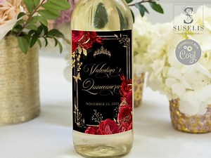 EDITABLE Quinceañera Wine Bottle Labels Template, Red Roses, Butterfly, Sweet 16, Wedding, Favor Labels, Instant Download, Digital, QU140 - Etsy