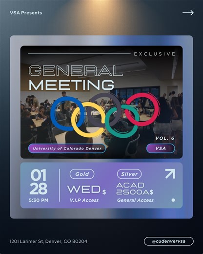 CU Denver VSA on Instagram: "Welcome back VSA!! Happy spring semester!! 💐🌻 Please join us this Wednesday, January 28th for an olympic style meeting with activities such as a team spelling bee, math speed test, limbo contest, and the fitness gram pacer test. We will be catering pizza, so please stop on by and test your skills. All is welcome so being your friends or meet some new ones!! 📍ACAD 2500 (student commons) 🗓️ January 28th, 2026 🕠 5:30pm If you have