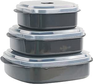 Reston Lloyd Nesting Microwave Containers, Set of 3, Adjustable Steam Vents, Airtight, Meal Prep, Durable BPA-Free Plastic- Freezer & Dishwasher Safe, Cookware & Food Storage, Anyday Cookware, Gray