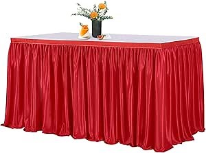 Polyester Table Skirt Red Table Skirting Decoration for Wedding Birthday Party Bridal Table Decorations 14ft