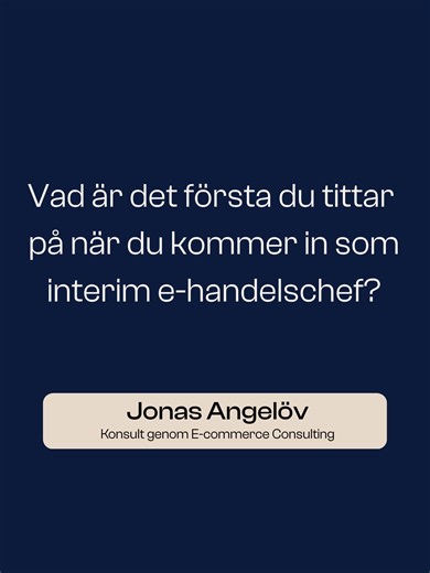 Vad är det första du skulle göra som ny e-handelschef? Vår konsult ger dig tips på vad du ska tänka på när du kommer in på ett nytt företag inom ehandel för att lyckas. Vår konsult Jonas Angelöv, digital strateg och rådgivare, delar med sig av sina tankar. E-commerce Consulting erbjuder interim- och konsultlösningar för er som vill ha tillgång till kvalificerade specialister och ledare med digital kompetens. Oavsett om det handlar om ett kortsiktigt projekt, föräldravikariat eller för att säkra 