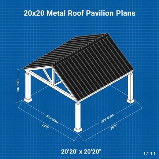 20×20 Pavilion Building Plan With Metal Roof, Dimensions & Materials List - Etsy Canada