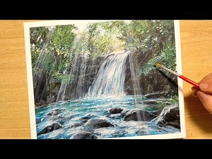 How to draw forest and waterfall landscapes with acrylic paint /sunlight /for beginners/Step by step