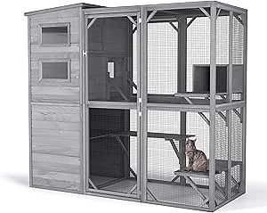 Amazon.com : Large Outdoor Cat Catio Enclosure with Weatherproof Roof, Sunshade, and Multiple Play Areas - 4 Tiers, 4 Resting Rooms, 4 Platforms, 5 Windows - 75.6" L x 32.3" W x 70" H : Pet Supplies