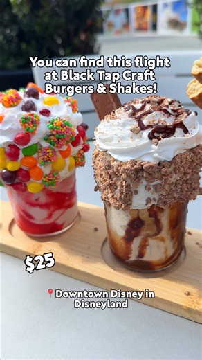 There’s a NEW Trick or Treat Shake Flight at Black Tap Craft Burgers & Shakes at Downtown Disney 🎃 and it’s as delicious as it looks! 😍🍫🍬 We tried all 3 shakes so you don’t have to (but like… you’ll definitely want to): 🍫 Kit Kat Shake: This tastes exactly like you’d want a Kit Kat shake to taste, and it’s chocolatey, sweet, and rich! If you’re a Kit Kat fan, you’ll love it!! 🍓 Skittles Shake: This one’s a sugar rush in the BEST way! The shake has a strawberry-vanilla flavor and it’s toppe