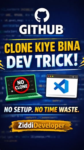 ZiddiDeveloper on Instagram: "Repo clone karne ka time waste kyun? 👀 Sirf URL change karo aur GitHub repo VS Code jaise editor me browser ke andar open 🤯 Office laptop, interview prep, quick code review — ye trick har dev ke kaam aayegi ⚡ Save karo aur apne dev friend ko bhejo 👨‍💻🔥 #ZiddiDeveloper #chetanrakheja #GitHubTips #DevHacks #VSCode"