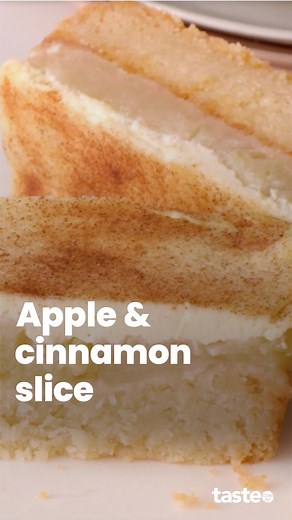 20K views · 169 reactions | A buttery golden base, tart apple centre and a cinnamon and cream topping. This nostalgic apple slice is just like the ones you’d find at an old-school bakery. And, thanks to a packet of cake mix, it only takes 5 minutes to prep. No eggs needed! If you’d like this recipe, Google ‘Taste apple & cinnamon slice’.⁣ #slicerecipe #appleslice #easybaking #bakingrecipes #applecinnamon | Taste.com.au | Facebook