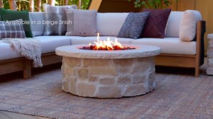 Real Flame Scottsdale 40” Round Stone Propane Fire Pit Table, 50000 BTU Outdoor Gas Fireplace for Outside Patio Backyard Deck and Garden, Includes Storage Cover, lid and Lava Rock Filler