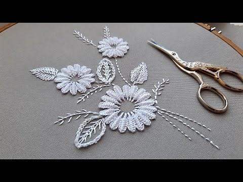 A graceful bouquet of white daisies | White work | Dimensional Embroidery