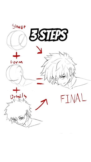 3 Steps to draw anime/manga heads from any angle at any level (QUICK)#animeeart #manga #drawing #art