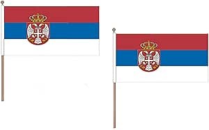 Serbia Flag 12'' x 18'' wood stick - Serbian flags 30 x 45 cm - Banner 12x18 in with pole - AZ FLAG
