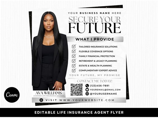 Life Insurance Agent Flyer, Insurance Marketing Flyer, Editable Canva Template - Etsy