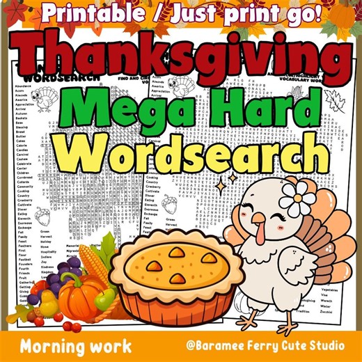 Printable Thanksgiving Mega Hard Word Search Puzzle - 129 Vocabulary Words With Key Answer Sheet - Etsy