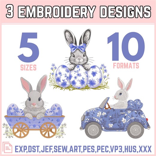 Easter Bunny & Eggs Embroidery Bundle of 3 | Machine Embroidery Designs | Instant Digital Download - Etsy